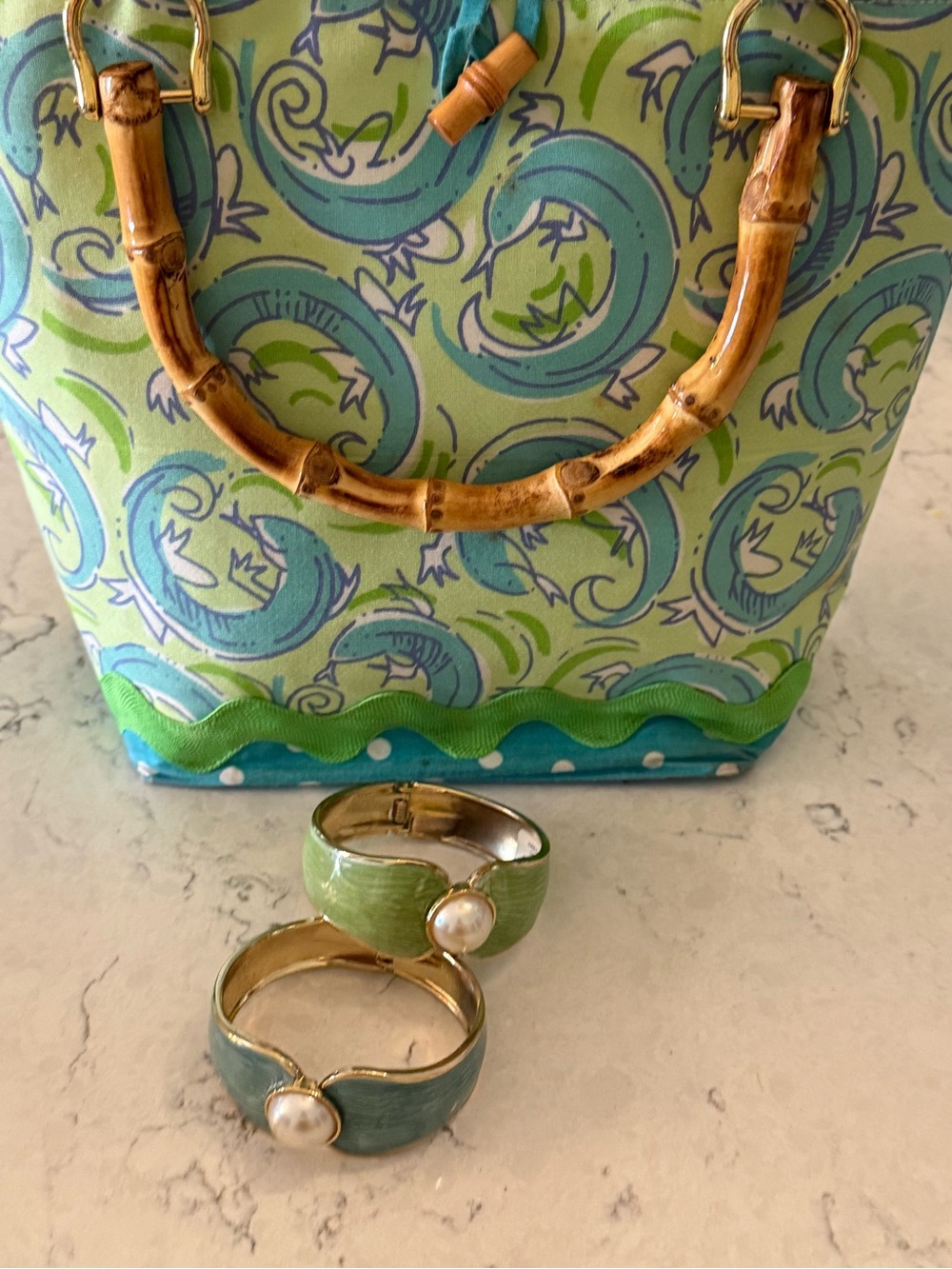 Custom Lilly Pulitzer Women’s Tote with Bamboo Handles, Coordinating Bracelets